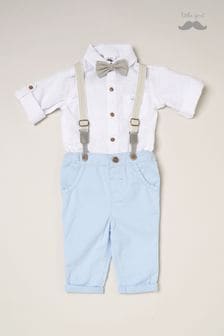 Little Gent Blue Shirt Bodysuit Bowtie Loop Brace & Trousers Outfit Set (B74078) | 139 QAR