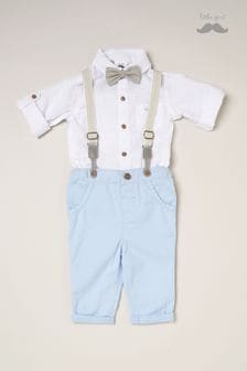 Little Gent Blue 100% Cotton Shirt Bodysuit Bowtie Loop Brace & Trousers Outfit Set (B74078) | $48