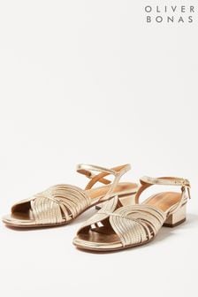Oliver Bonas Gold Fan Leather Heeled Sandals (B74124) | AED416