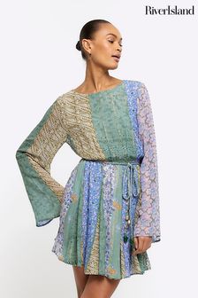 River Island платье мини в стиле пэтчворк с поясом (B74136) | €73