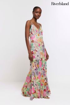 River Island Pink Floral Slip Maxi Dress (B74195) | kr844