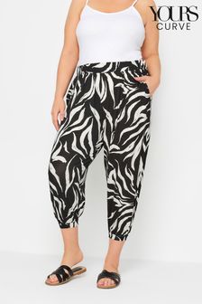 Yours Curve Black Zebra Print Cropped Harem Joggers (B74288) | OMR12