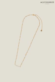 Accessorize 14ct Gold Plated Tone Longline Pearl Bead Chain Necklace (B74339) | €27