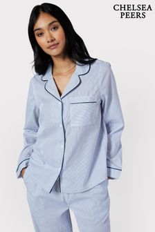 Chelsea Peers Blue Poplin Stripe Long Pyjama Set (B74377) | SGD 132