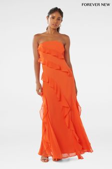 Forever New Orange Stella Petite Strapless Ruffle Dress (B74603) | €140