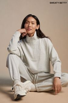 Sweaty Betty Ice Grey Marl Sand Wash Funnel Neck Half Zip Sweatshirt (B74781) | $163