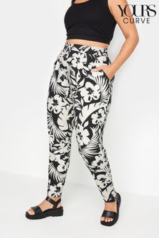 Yours Curve Black & White Tropical Print Harem Trousers (B74872) | OMR14