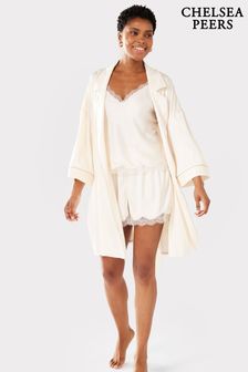 Chelsea Peers Cream Satin Lace Trim Dressing Gown (B74902) | ￥7,930
