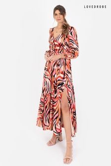متعدد الألوان - فستان ماكسي ملفوف من الأمام باللون الوردي مع تفصيل مطاطي للخصر من Lovedrobe (B74913) | 446 ر.س