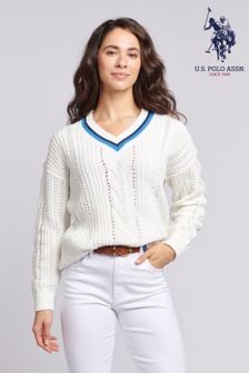 U.S. Polo Assn. Womens Cricket White Jumper (B75047) | kr909
