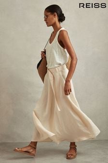 Reiss Cream Kori Belted Parachute Midi Skirt (B75079) | $279