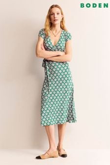 Boden Green Petite Joanna Cap Sleeve Wrap Dress (B75166) | kr1,168
