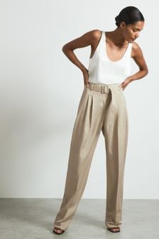 Reiss Neutral Matilda Atelier Belted Wide Leg Trousers (B75268) | $522