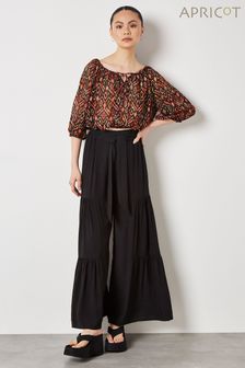 Apricot Black Tiered Wide-Leg Woven Trousers (B75273) | $49
