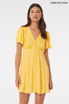 Forever New Yellow Pria Button Through Mini Dress (B75331) | Kč2,975