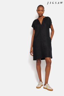 שחור - Jigsaw Linen Smocked T-shirt Dress (B75336) | ‏654 ‏₪