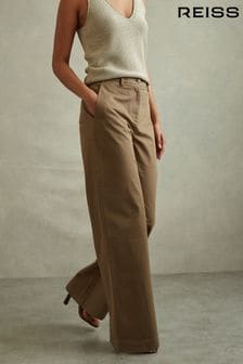 Reiss Dark Camel Eva Cotton Blend Wide Leg Trousers (B75485) | KRW337,500