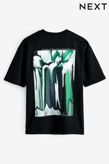 פרח צבוע בשחור - Floral Nature Graphic T-shirt (B75489) | ‏62 ‏₪