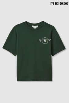 Reiss Dark Green Palm Cotton Crew Neck Motif T-Shirt (B75517) | €35