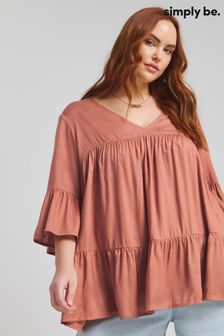 Simply Be Linen V-neck Tiered Smock Blouse (B75522) | €31