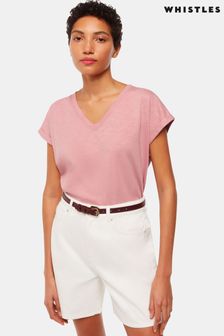 Whistles Pink Willa V-Neck Cap Sleeve T-Shirt (B75803) | KRW74,700