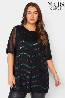 Yours Curve Sequin Embellished Mesh Sleeve Top (B75957) | ￥5,110