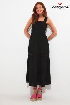 Joe Browns Black Petite Shirred Waist Lace Detail Crinkle Midaxi Dress (B76037) | SGD 106