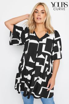 Yours Curve Black Abstract Print Angel Sleeve Top (B76045) | €28