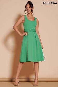 Jolie Moi Green 1950's Inspired Belted Swing Dress (B76087) | AED377