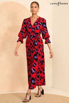 Red Belted Animal Print Midi Dresses Next Luxembourg