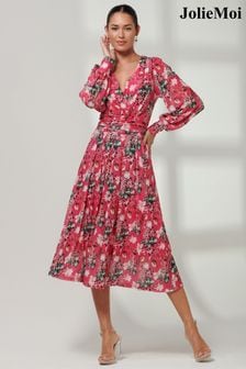 وردي - فستان متوسط الطول شبكي ملفوف من الأمام Rayla من Jolie Moi (B76157) | 297 ر.ق