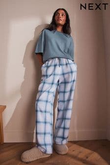 Blue Short Sleeve Flannel 100% Cotton Pyjamas (B76221) | $42