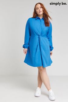 Simply Be Cobalt Blue Twist Front Cotton Shirt Dress (B76311) | 193 QAR