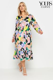 Biały - Yours Curve Limited Collection Floral Print Textured Wrap Dress (B76397) | 240 zł