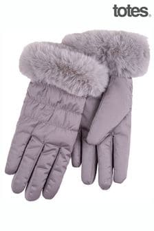 אפור - Totes Water Repellent Padded Smartouch Gloves With Faux Fur Cuff (B76508) | ‏101 ‏₪