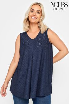Yours Curve Blue Broderie Pleated Swing Vest (B76718) | €29