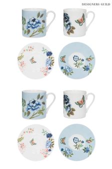 Designers Guild Porcelaine De Chine Espresso Cups and Saucers Set Of 4