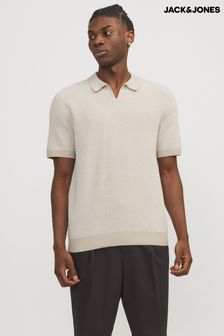 JACK & JONES Cream Trophy Collar Knitted Short Sleeve Polo Shirt (B76770) | $79