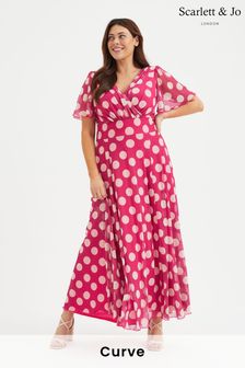 Scarlett & Jo Pink Isabelle Angel Sleeve Maxi Dress (B76781) | AED527