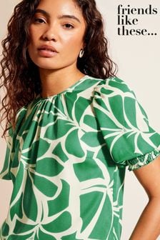 Friends Like These Green Round Neck Shirred Cuff Short Sleeve Top (B76856) | €34