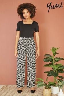 Yumi Black Relaxed Fit Geo Print Trousers (B76900) | OMR18