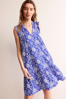 Boden Blue Daisy Jersey Short Tier Dress (B76932) | KRW128,100