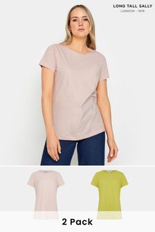 Long Tall Sally Blush Pink & Lime Green Tall Cotton T-Shirts 2 Pack (B77063) | OMR12