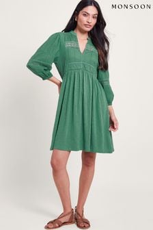 Monsoon Green Lia Lace Trim Dress (B77131) | kr896