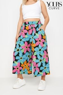 Yours Curve Blue & Pink Floral Print Midaxi Culottes (B77295) | $41