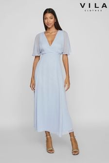 Голубой - Vila Angel Sleeve Midi Occasion Dress (B77413) | €85