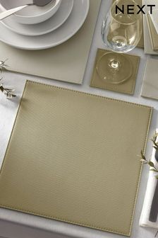 Set of 4 Olive Green Reversible Faux Leather Placemats and Coasters Set