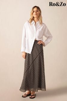 Ro&Zo Stripe Seam Detail Maxi Black Skirt