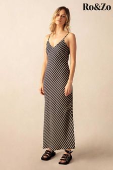Ro&zo Stripe Slip Maxi Black Dress (B77675) | 494 د.إ