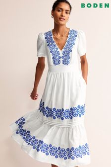 Boden White Eve Linen Midi Dress (B77712) | €230